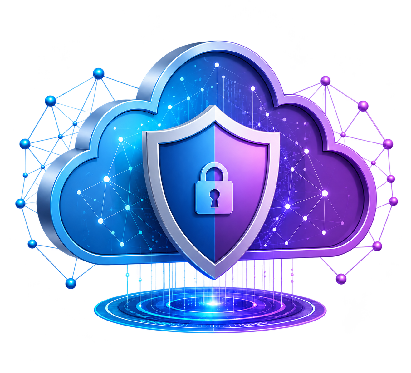 Ilustración de nube, red y protección de ciberseguridad